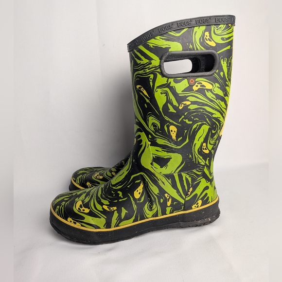 BOGS Rainboots Youth Size 6 Or Women Size 8 Waterproof Spooky Faces Pattern - Picture 4 of 10